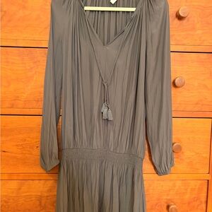 Ramy Brook Long Sleeve V-Neck Tassel Dress in Gray